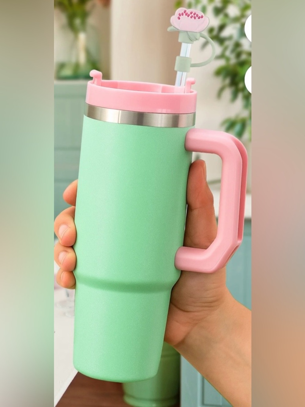 CWC Pink Floral Straw Toppers - 6 Pack - Picture 4 of 4
